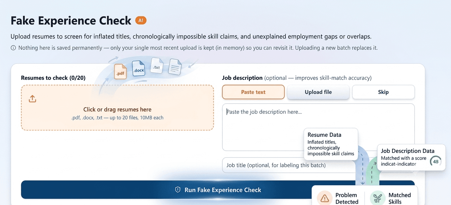 Fake Experience Check upload interface