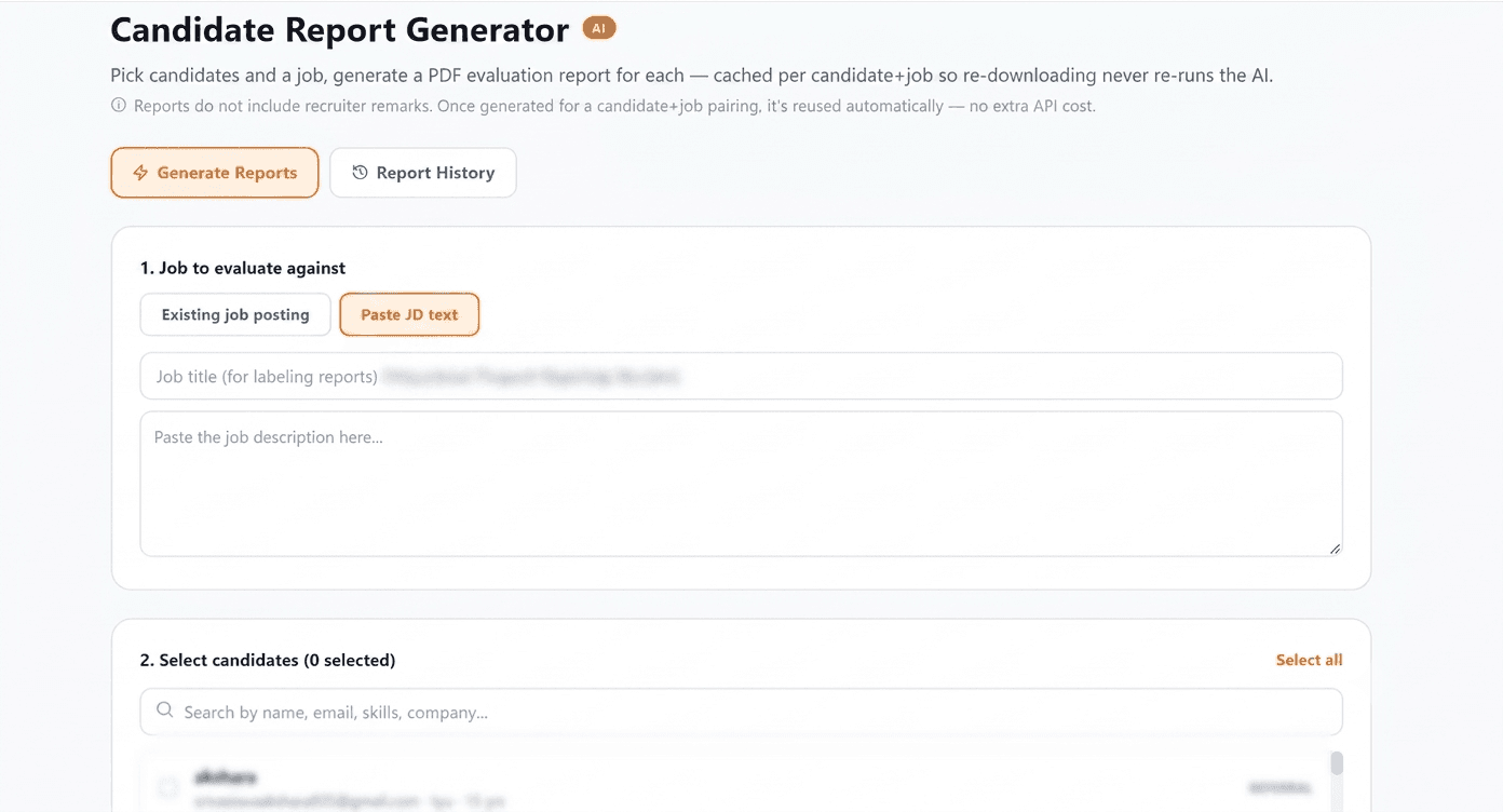 Candidate evaluation report screenshot